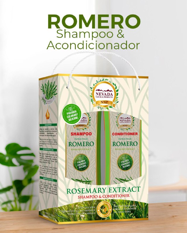 SET DE SHAMPOO Y ACONDICIONADOR DE EXTRACTO DE ROMERO HIDRATANTE CRECEPELO NEVADA 420MLX2