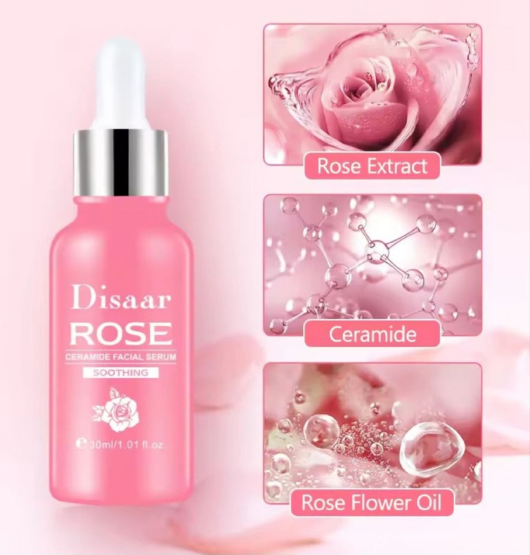 SUERO FACIAL DE CERAMIDA, CALMANTE, REPARA Y ILUMINA, ATENUA LAS LINEAS FINAS DISAAR BEAUTY SKINCARE ROSE CERAMIDE 30ML