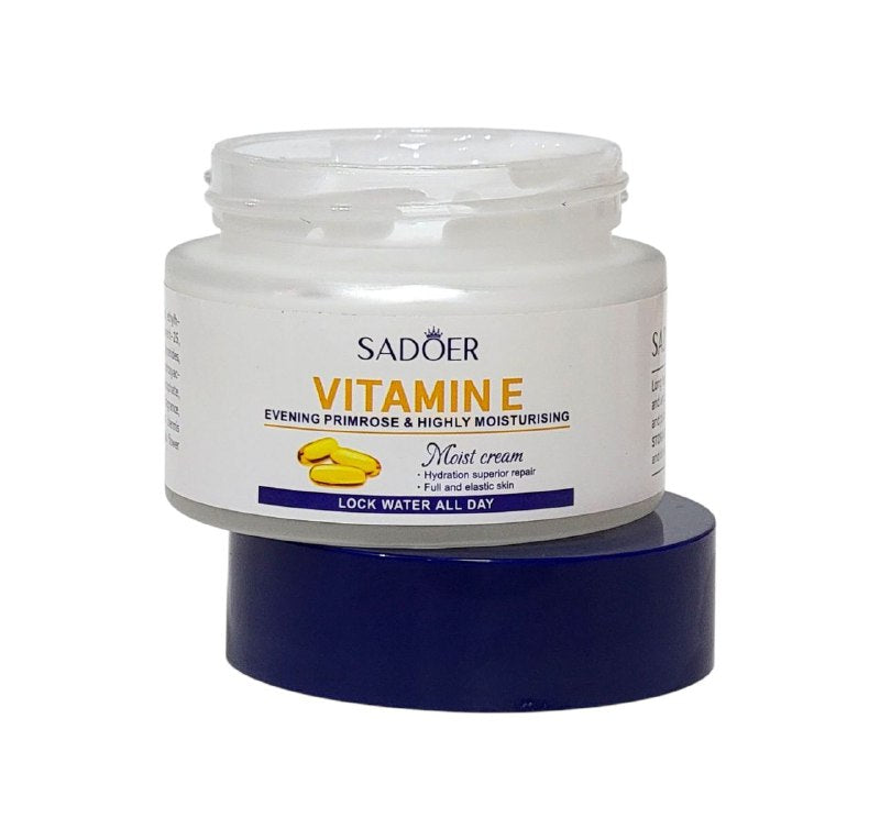 CREMA FACIAL DE VITAMINA E, HIDRATANTE, REPARACION SUPERIOR, PIEL SUAVE Y ELASTICA, DURADERA, BLANQUEAMIENTO ANTIOXIDANTE SADOER 50G