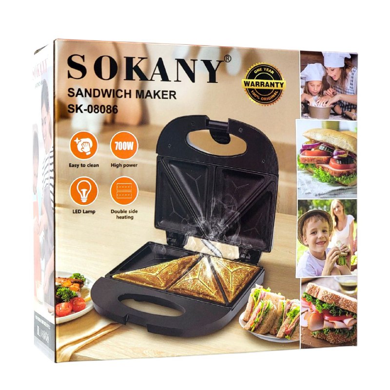 MAQUINA SANDWICHERA CALEFACCION DE DOBLE CARA 700W, SK-08086 SOKANY