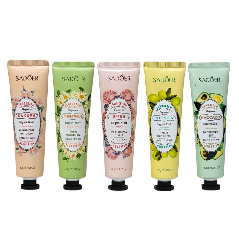 SET DE CREMA PARA MANOS HIDRATANTES BOTANICAS Y FRUTALES 5PCS SADOER 30GX5