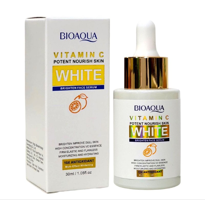 SUERO FACIAL ILUMINADOR CON VITAMINA C, TEXTURA LIGERA, TRANSPARENTE DE FACIL ABSORCION, HIDRATA Y SUAVIZA LA PIEL BIOAQUA 30ML