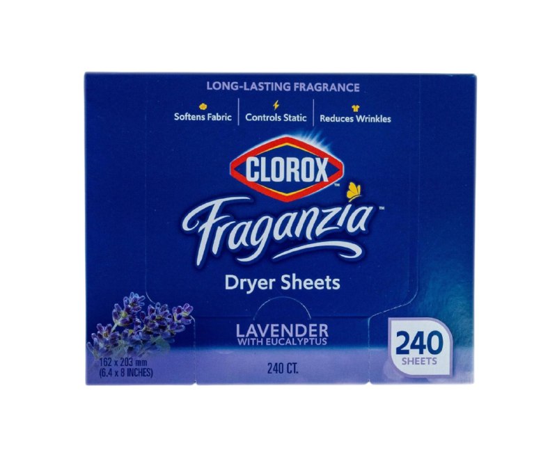 DETERGENTE TOALLIAS HOJAS PARA SECADORA, CONTROLA LA ESTATICA, OLOR A LAVANDA CON EUCALIPTO CLOROX 240UND