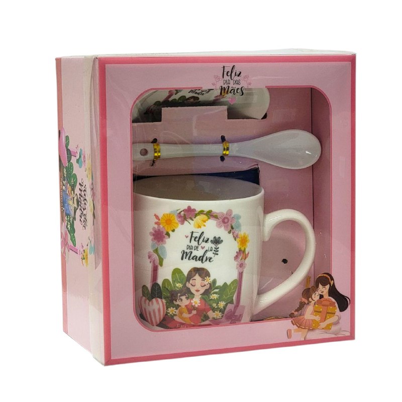 TAZA EN SET DE REGALO CON TEMATICA FELIZ DIA DE LA MADRE 3PCS BENELI HOME