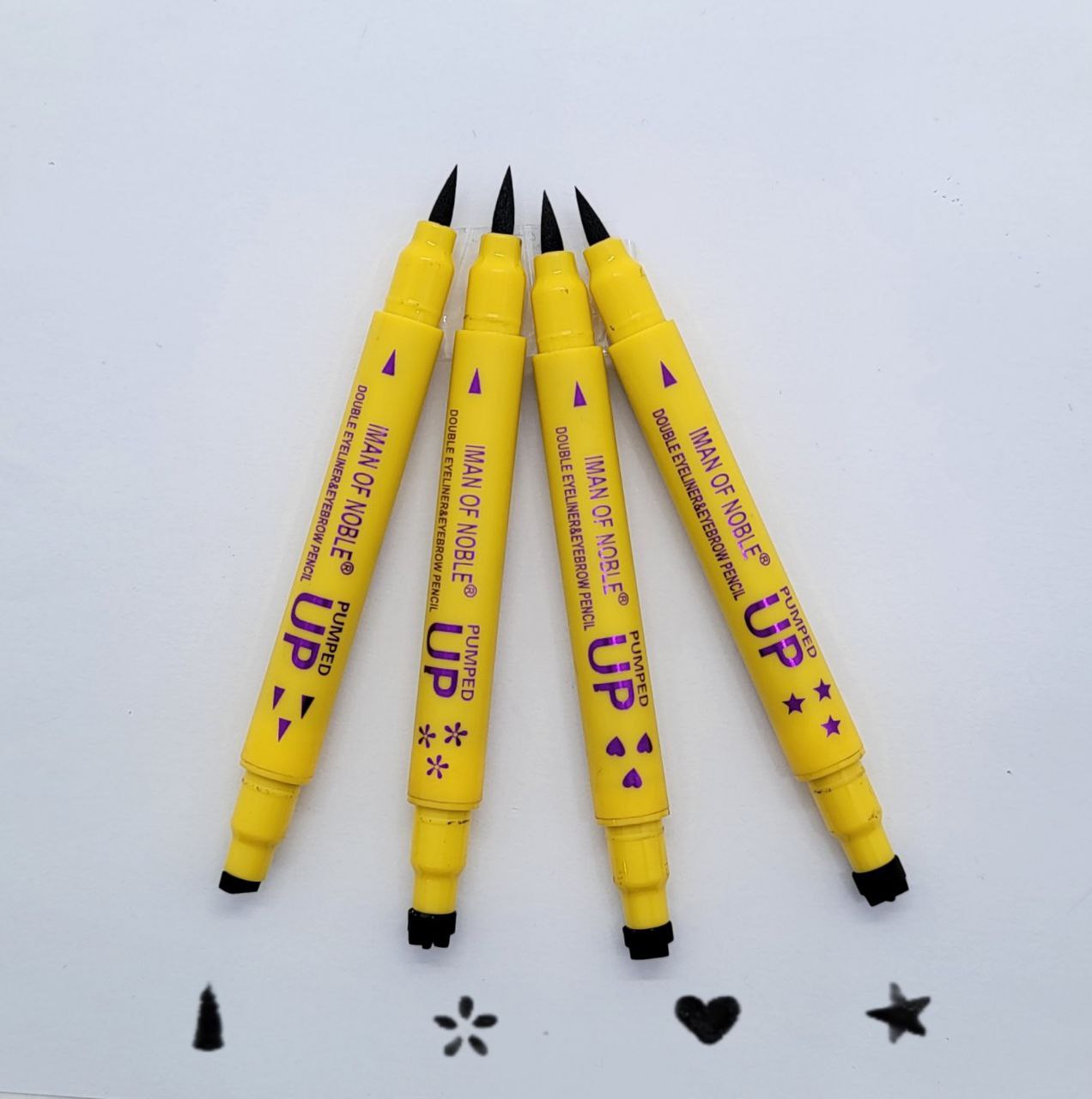 DELINEADOR LAPIZ OJOS DOBLE PUNTA DUPE MAYBELLINE EXTRA HEAVY COLOSSAL CORAZON GOTA TRIANGULO ESTRELLA CON DISEÑO IMAN OF NOBLE