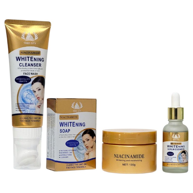 SET DE CUIDADO FACIAL DE 4 PIEZAS DE NIACINAMIDA, PROTEGE Y BLANQUEA LA PIEL, LIMPIADOR 120G, LABON 100G, CREMA FACIAL 130G, SUERO FACIAL 30ML TREE CITY