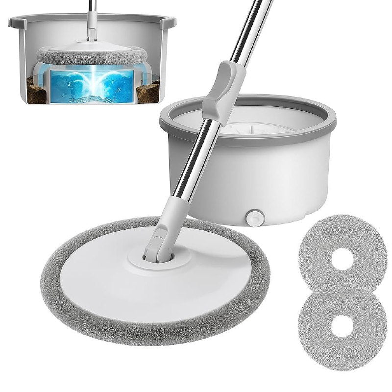 MOPA TRAPEADOR GIRATORIO CON CUBETA, SISTEMA DELUXE PARA LIMPIEZA DE PISOS, FLEXIBLE 360 GRADOS, 2 PIEZAS DE MICROFIBRA SEWAGE