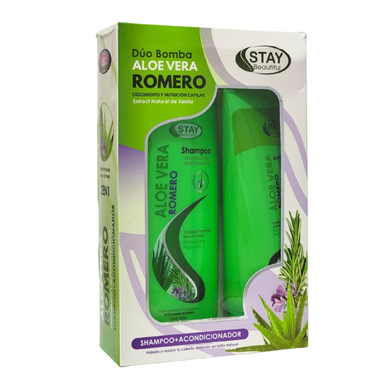 SET DE SHAMPOO Y ACONDICIONADOR DE ALOE VERA Y ROMERO NUTRE E HIDRATA EL CABELLO STAY BEAUTIFUL 400ML & 230G
