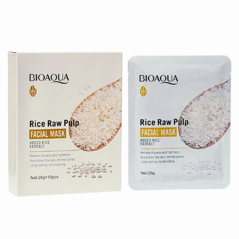 MASCARILLA FACIAL DE PULPA CRUDA DE ARROZ TACTO SEDOSO Y TRANSLUCIDO HIDRATANTE BIOAQUA 25GX10UND