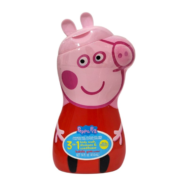 SHAMPOO PARA NIÑAS 3 EN 1 SHAMPOO, ACONDICIONADOR Y SHOWER GEL AROMA A UVA PEPPA PIG 414ML
