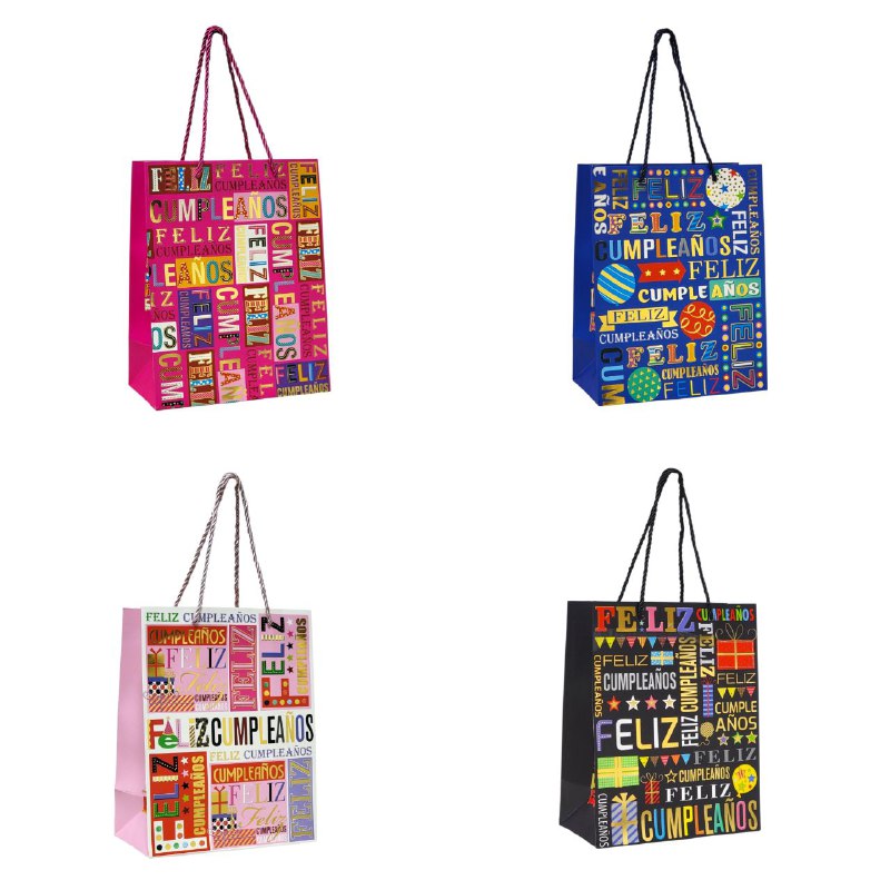 BOLSA DE REGALO DE FELIZ CUMPLEAÑOS PEQUEÑA 18X10X23CM