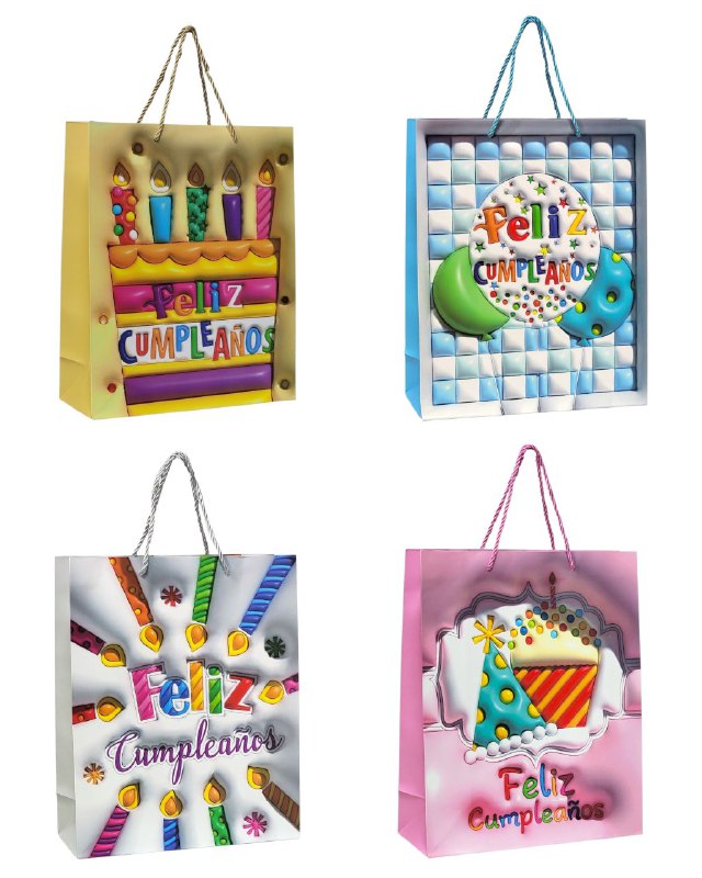 BOLSA DE REGALO FELIZ CUMPLEAÑOS MEDIANA 26X32X10CM