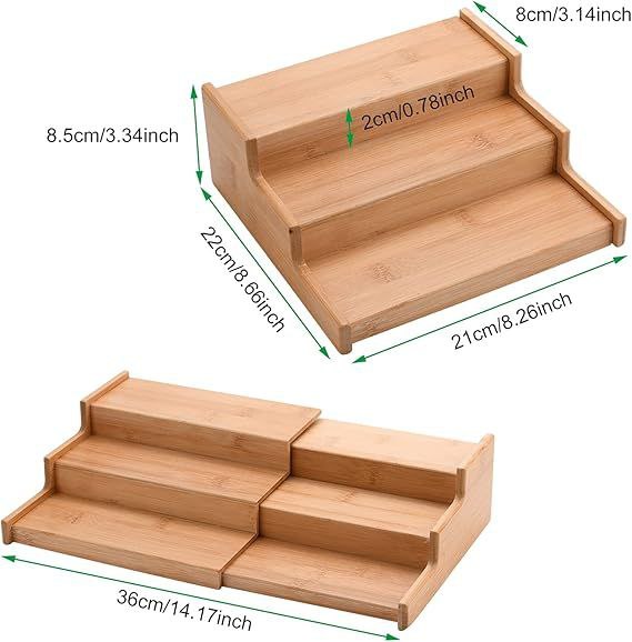 ESTANTE ORGANIZADOR DE BAMBU EXPANDIBLE DE 3 NIVELES, DISEÑADO PARA ORGANIZAR ESPECIAS, CONDIMENTOS Y OTROS ARTICULOS PEQUEÑOS