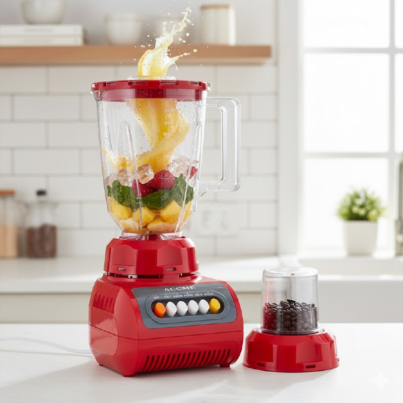MAQUINA LICUADORA 2 EN 1 DE ACERO INOXIDABLE 1.5L, 4 VELOCIDADES, INTERRUPTOR DE PULSO, BOTE DE PLASTICO, FACIL LIMPIEZA ACCME TM 195X155X355CM