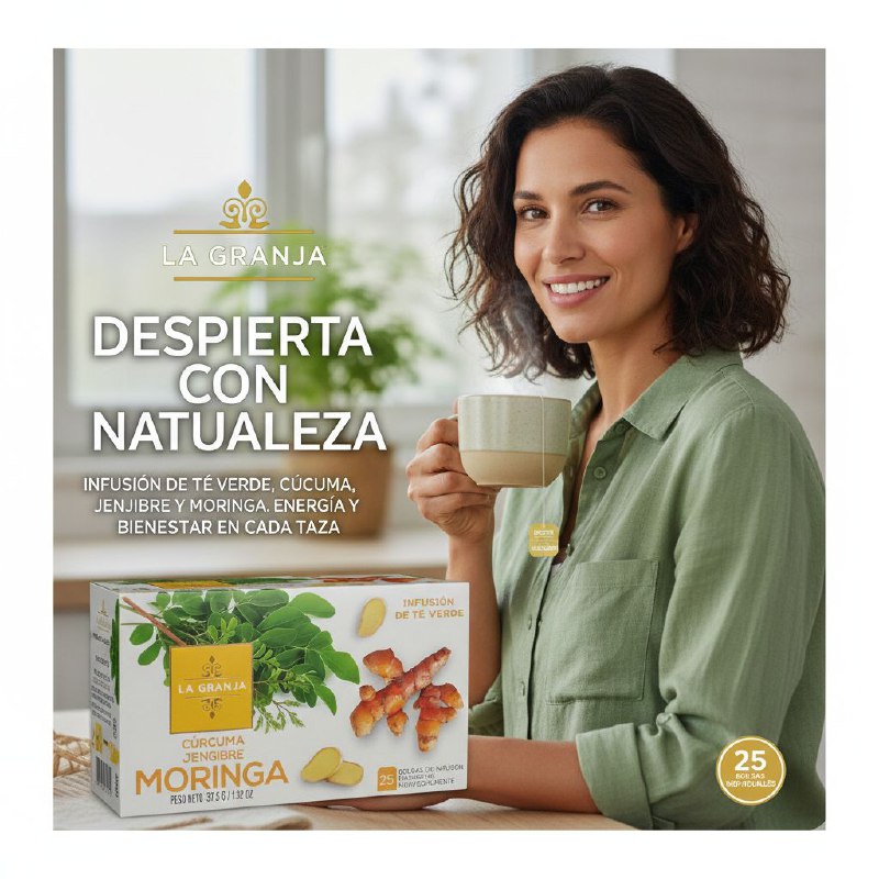 TE VERDE INFUSION DE CURCUMA JEENGIBRE Y MORINGA PARA REDUCIR LA INFLAMACION Y ANTIOXIDANTE LA GRANJE 25UND