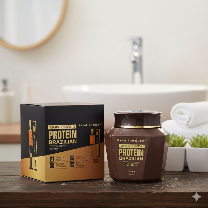 MASCARILLA PARA EL CABELLO CON PROTEÍNA BRASILEÑA ACEITE DE ARGÁN COLÁGENO Y ACEITE DE JOJOBA KERATINE QUEEN 1000ML
