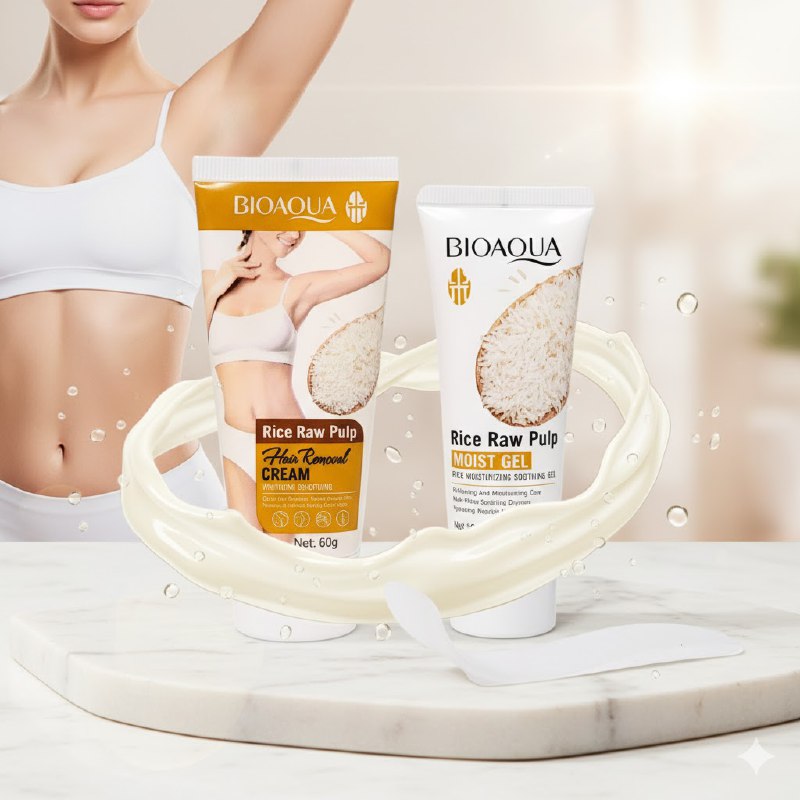 SET DE CREMA CORPORAL DEPILADORA Y GEL REPARADORA DE PULPA CRUDA DE ARROZ 2PCS BIOAQUA