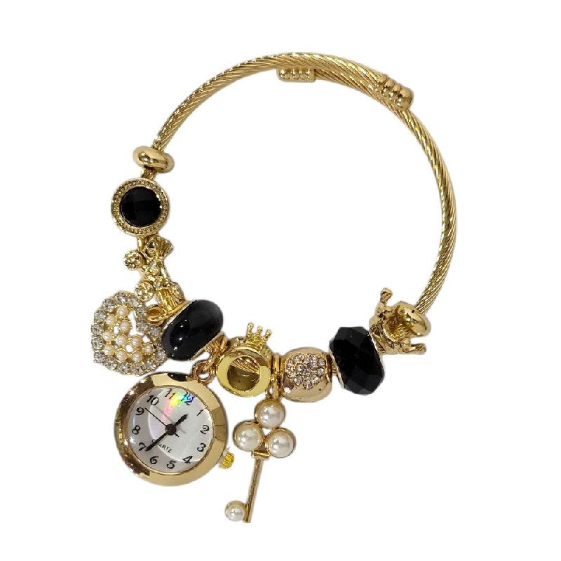 RELOJ ECONOMICO ESTILO PANDORA PARA DAMA DE ACERO CON BAÑO DE ENCHAPE