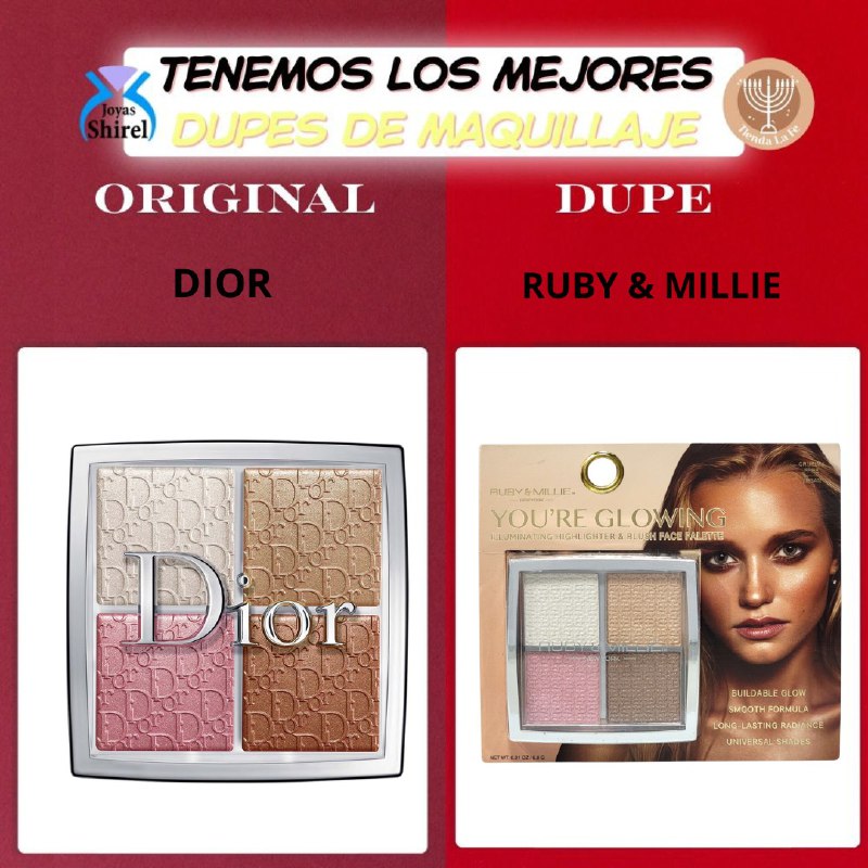 ILUMINADOR EN PALETA DUPE DE DIOR, PARA UN ROSTRO RADIANTE ILUMINADORES DE BRILLO MODULABLE DE LARGA DURACION RUBY & MILLIE