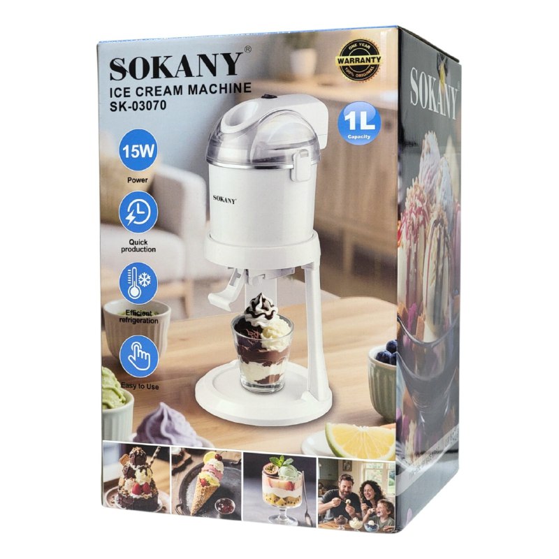 MAQUINA PARA HACER HELADOS ICE CREAM REFRIGERACION EFICIENTE, PRODUCCION RAPIDA Y FACIL DE LIMPIAR CAPACIDAD DE 1L SOKANY SK-03070 15X33CM