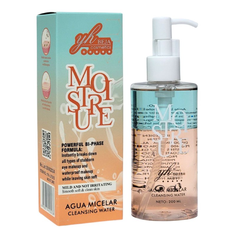 AGUA MICELAR SUAVIZANTE DE LIMPIEZA PROFUNDA 200ML, SE ADAPTA PERFECTAMENTE A TU PIEL, ELIMINANDO TODO TIPO DE MAQUILLAJE RESISTENTE AL AGUA DEJANDO SUAVIDAD Y FRESCURA YH BEJA COSMETICS
