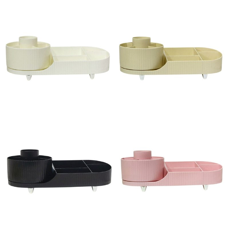 ORGANIZADOR DE MAQUILLAJE Y COSMETICOS DE ACRILICO CON BASE GIRATORIA 15X36CM, 4 ESTILOS