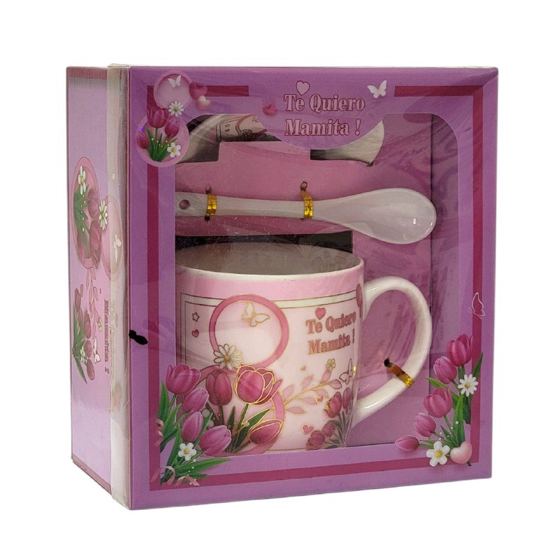 TAZA EN SET DE REGALO CON TEMATICA TE QUIERO MAMITA 3PCS BENELI HOME