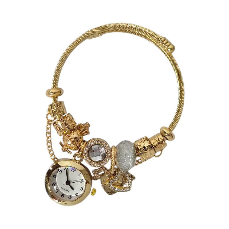 RELOJ ECONOMICO ESTILO PANDORA PARA DAMA DE ACERO CON BAÑO DE ENCHAPE