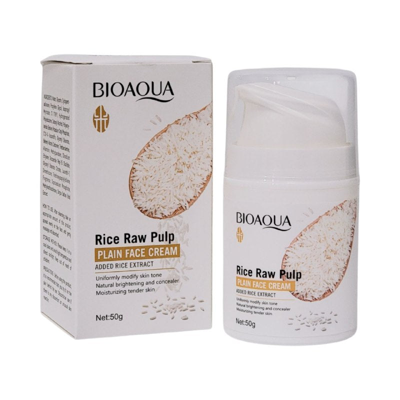 CREMA FACIAL DE PULPA CRUDA DE ARROZ CRUDO ALTAMENTE HIDRATANTE 50G, FACIL DE EXTENDER Y ALTAMENTE HIDRATANTE, CORRIGE EL TONO DESIGUAL DEJANDO ACABADO NATURAL E IMPECABLE BIOAQUA