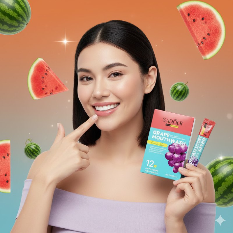 ENJUAGUE BUCAL PORTATIL CON SABOR A SANDIA DURACION 12 HORAS 20UND SADOER 10ML