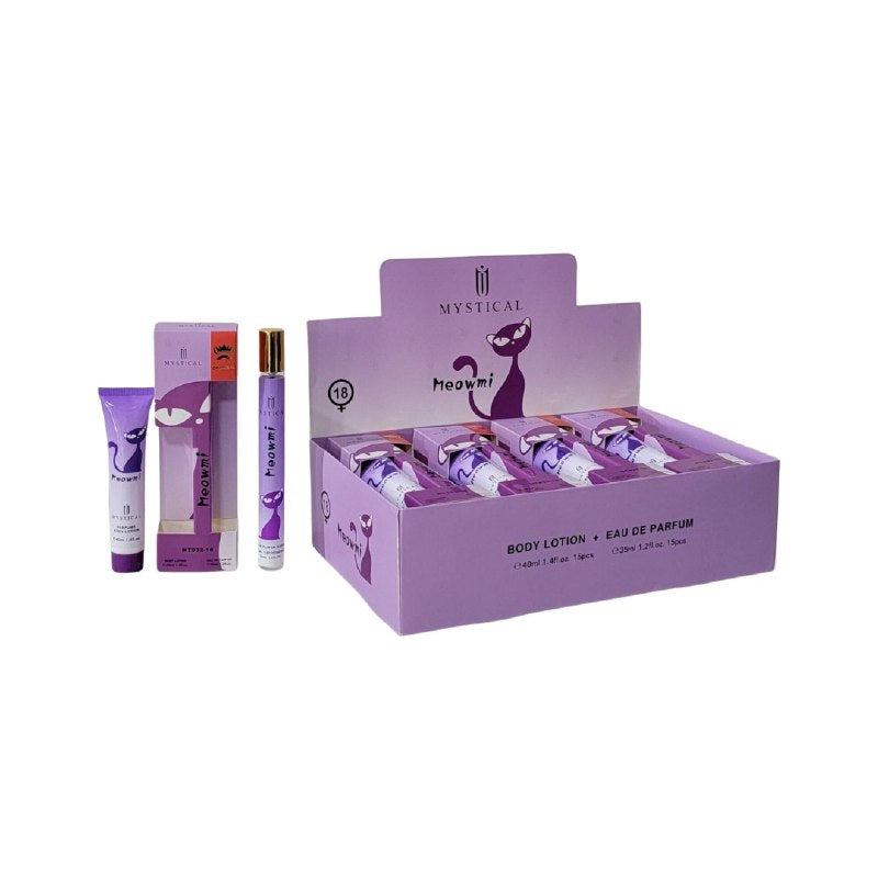 SET PERFUME EN TUBO PARA DAMA MYSTICAL 18 MEOWMI EDP 35ML, BODY LOTION 40ML (M)