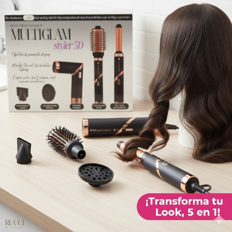 CEPILLO SECADOR DE CABELLO EN SET DE 5 PIEZAS INTERCAMBIABLES SECADO RAPIDO RUCCI