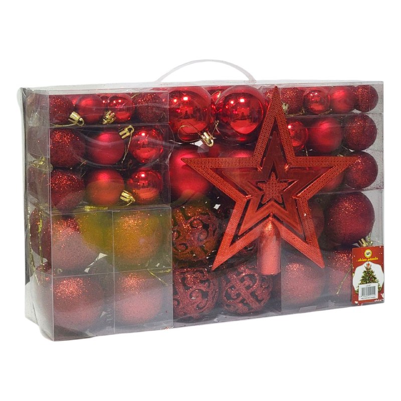 DECORACION ADORNO NAVIDEÑO PAQUETE DE 101 BOLAS DECORATIVAS,3.8X4.8X5.8X7.8 PARA ARBOL DE NAVIDAD,INCLUYE UNA ESTRELLA 19.5X19.5 ELEGANTE