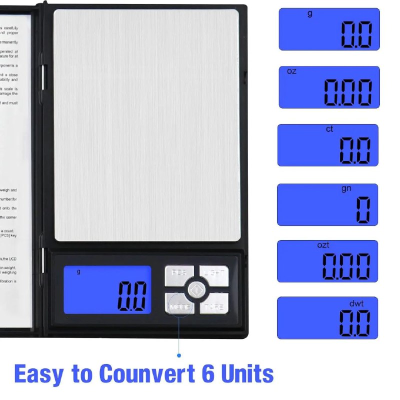 MAQUINA BASCULA PESA DIGITAL TIPO NOTEBOOK, APAGADO AUTOMATICO, PANTALLA LCD, ACERO INOXIDABLE 11X18CM