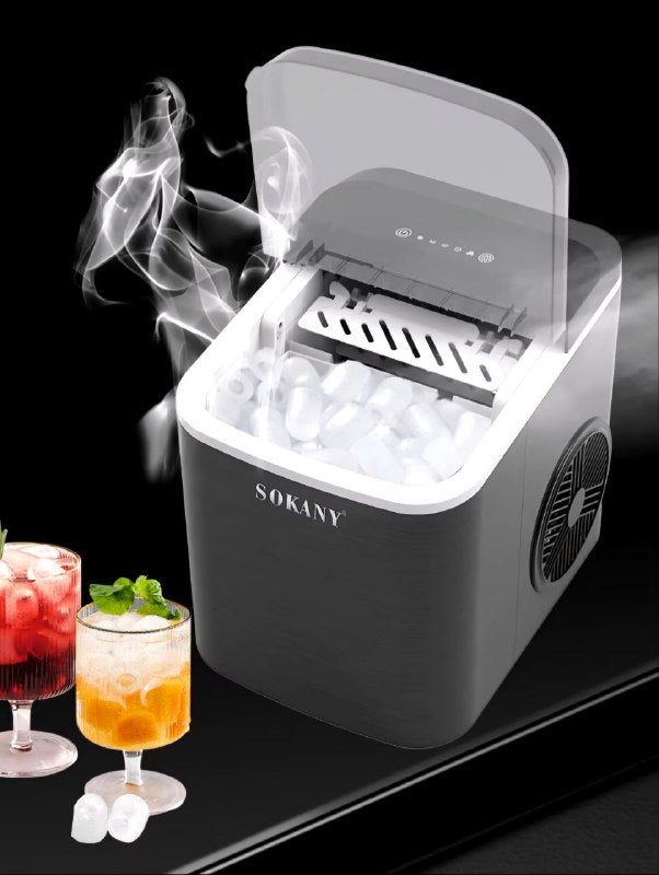 MAQUINA TRITURADORA DE HIELO DOS TAMAÑOS DE CUBITOS, AUTOLIMPIEZA, FACIL DE USAR, HASTA 26LBS DE HIELO CREA SOKANY ICE MAKER SK-03038