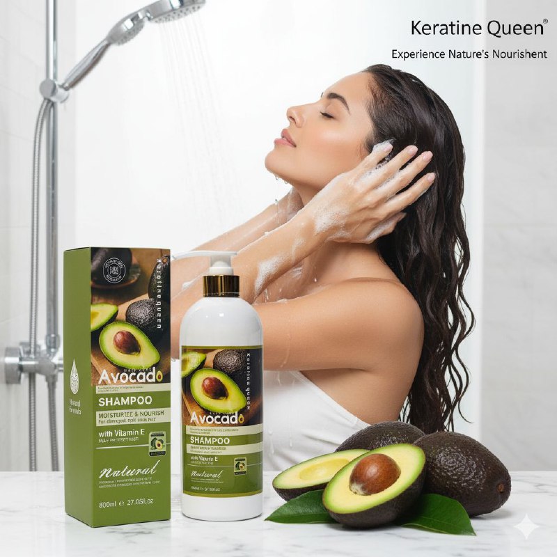 SHAMPOO PARA EL CABELLO DE AGUACATE HIDRATANTE Y NUTRITIVO, ESPECIAL PARA CABELLO DAÑADO Y CON PUNTAS ABIERTAS, CON VITAMINA E, COLAGENO Y VITAMINA C, REPARA DESDE LA RAIZ HASTA LAS PUNTAS DEJANDO SUAVE Y BRILLANTE KERATINE QUEEN 800ML