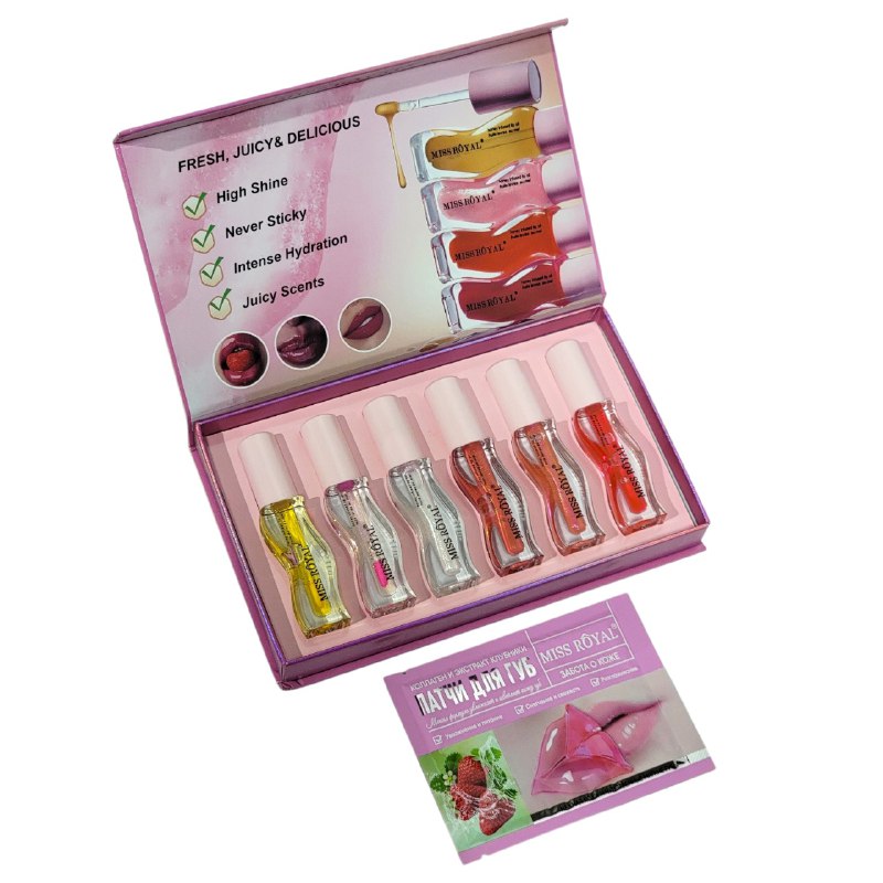 ACEITE LABIAL DUPE DE GISOU TEXTURA MAT SEDOSA EN SET DE 6 PIEZAS MISS ROYALE 2.5G