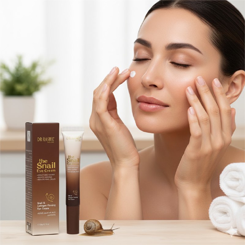 CREMA FACIAL SUAVIZANTE PARA EL CONTORNO DE OJOS DE CARACOL Y COLAGENO 20G, DEJA LA MIRADA RADIANTE Y DESCANSADA, DISMINUYE LAS OJERAS Y LA HINCHAON DE LA PIEL ALREDEDOR DE LOS OJOS DR RASHEL