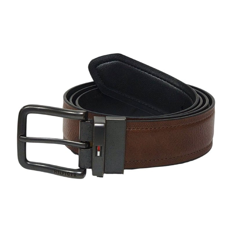 FAJA ORIGINAL TOMMY HILFIGER REVERSIBLE PARA CABALLERO COLOR NEGRO Y CAFÉ TALLA L 38-40