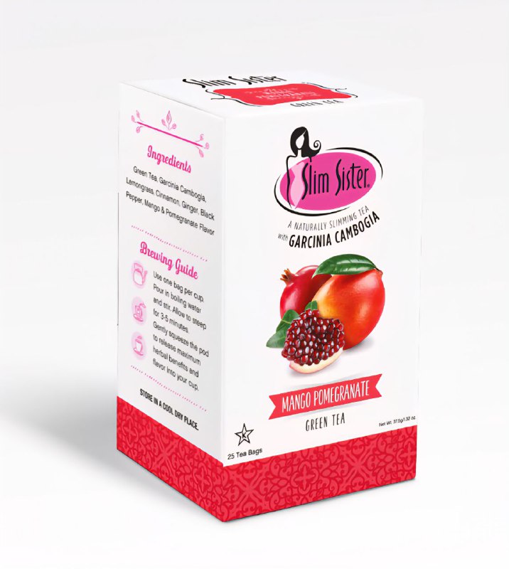 SUPLEMENTO HERBAL TE NATURAL ADELGAZANTE PARA CONTROLAR EL APETITO SABOR MANGO, GRANADA Y GARCINIA CAMBOGIA SLIM SISTER 25UND