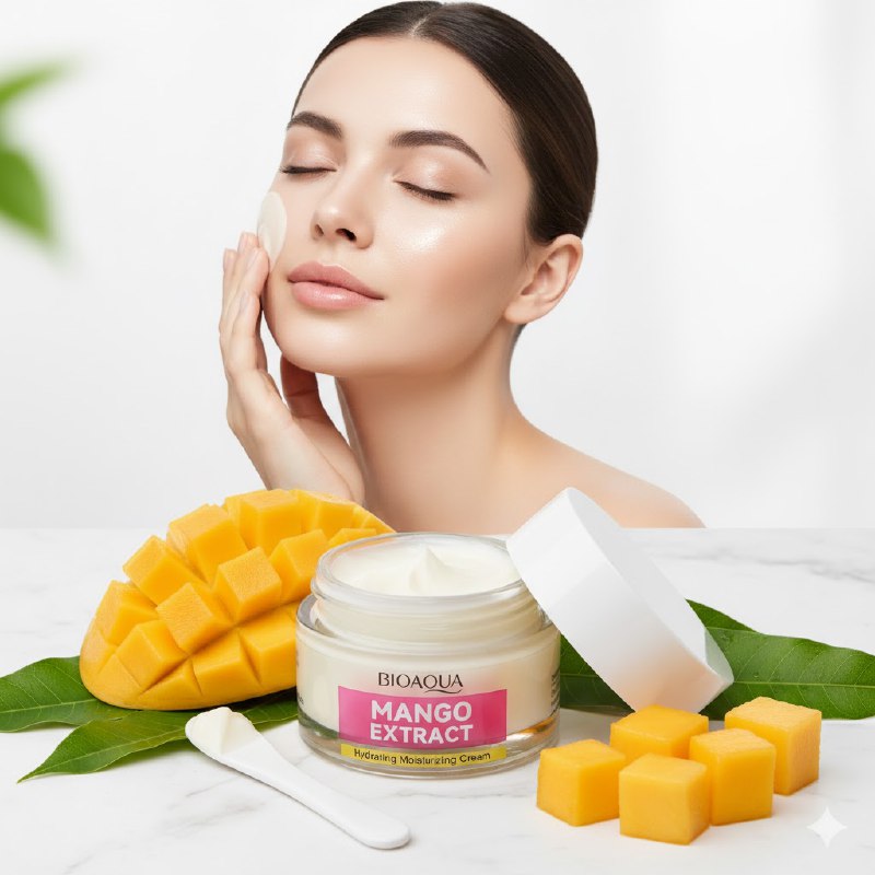 CREMA FACIAL DE EXTRACTO DE MANGO HIDRATANTE 50G, ES UNA CREMA HIDRATANTE PROFUNDA QUE UTILIZA EL EXTRACTO NATURAL DE MANGO PARA MEJORAR LAS CONDICIONES DE LA PIEL SECA Y ASPERA, DEJANDOLA SUAVE Y DELICADA BIOAQUA