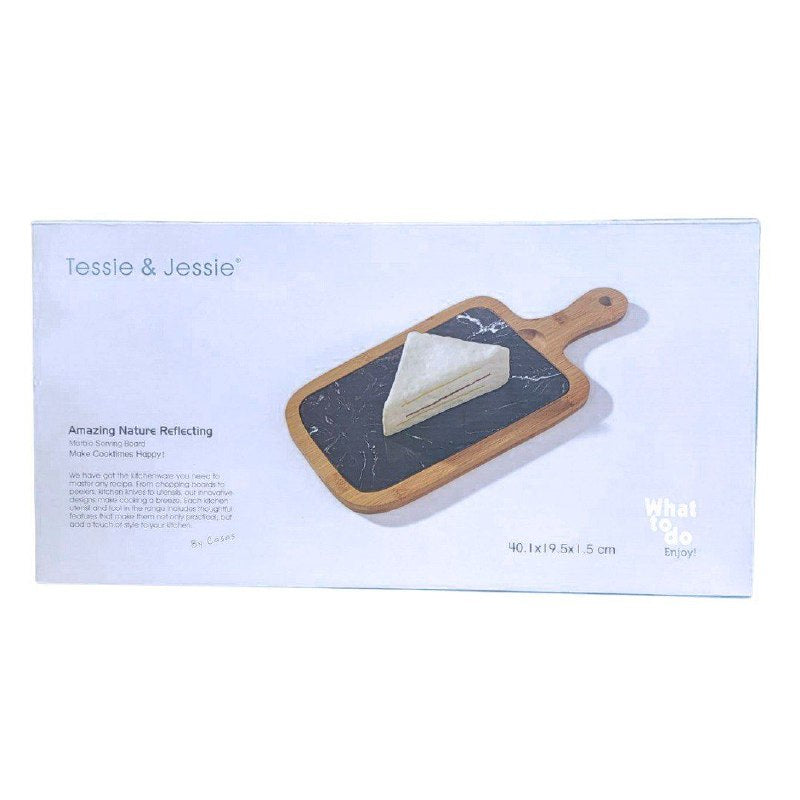 TABLA PARA SERVIR COMIDA, APERITIVOS QUESOS O JAMONES DE MARMOL Y MADERA TESSIE & JESSIE 40.1X19.5X1.5CM