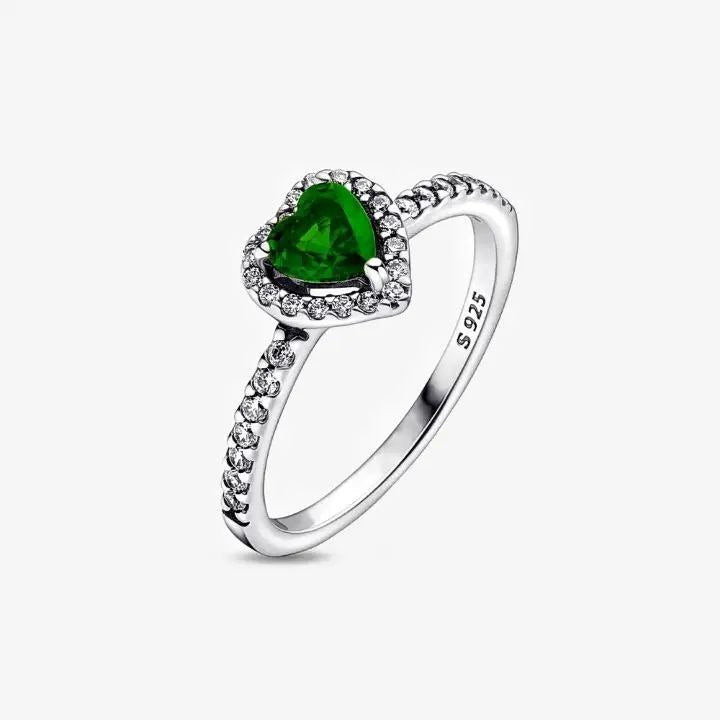 PANI1471D ANILLO PIEDRA EN FORMA DE CORAZON VERDE PANDORA, PLATA 925
