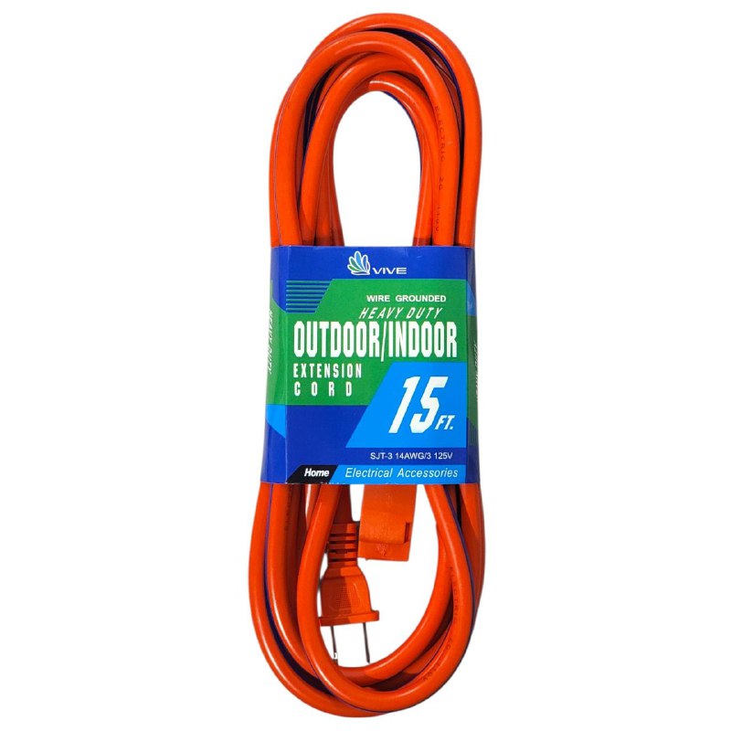 REGLETA EXTENSION CABLE DE 15 PIES, CABLE CONECTADO A TIERRA, ALTA RESISTENCIA INTERIOR O EXTERIOR, FLEXIBLE Y DURADERO VIVE