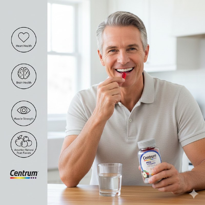 VITAMINAS EN GOMITAS PARA HOMBRE DE 50+ PARA LA SALUD DEL CORAZON, CEREBRO, OJOS, ETC CENTRUM 30UND