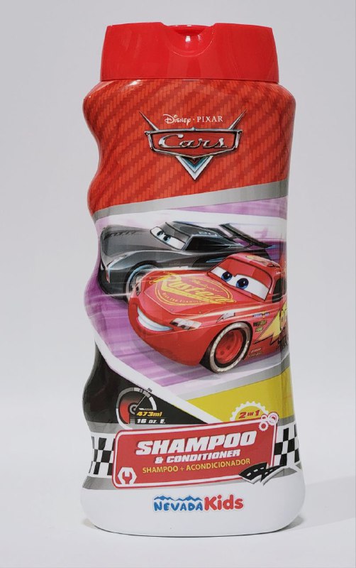 SHAMPOO PARA EL CABELLO 2 EN 1, SHAMPOO Y ACONDICIONADOR PARA NIÑOS, FORMULA ULTRA SUAVE, LIMPIA Y SUAVIZA Y DEJA AROMA AGRADABLE NEVADA KIDS DISNEY PIXAR CARS 473ML