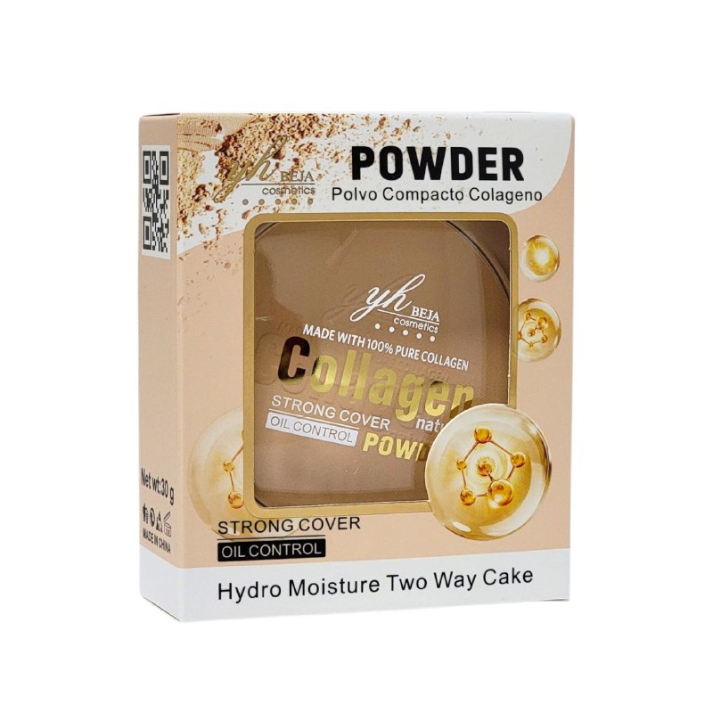 POLVO DE MAQUILLAJE COMPACTO DE COLAGENO NATURAL 30G, OFRECE COBERTURA FUERTE Y CONTROL DE GRASA, TEXTURA HIDRATANTE Y PROTECCION SUAVE Y LISA YH BEJA COSMETICS