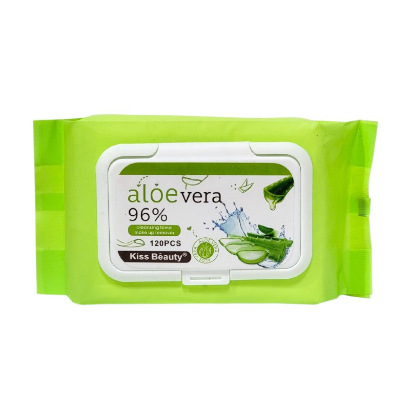 TOALLITAS HUMEDAS FACIALES DESMAQUILLANTES DE ALOE VERA HIDRATANTE KISS BEAUTY 120UND