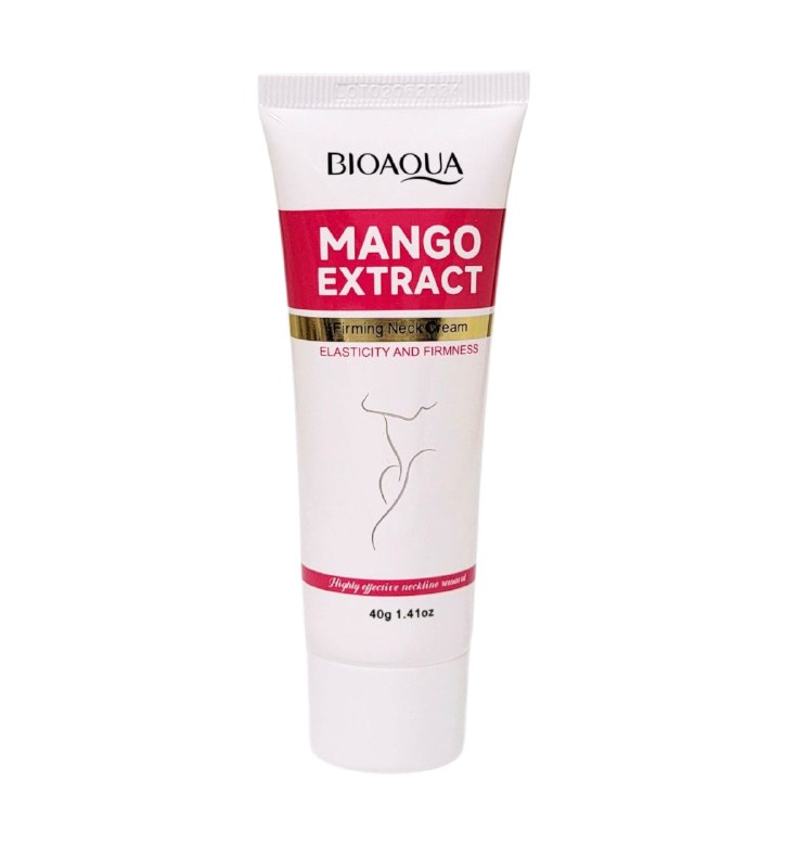CREMA PARA EL CUELLO REAFIRMANTE DE EXTRACTO DE MANGO 40G, NUTRE E HIDRATA LA PIEL DEL CUELLO, MEJORA LA ELASTICIDAD Y FIRMEZA, ACLARANDO LAS LINEAS Y REVITALIZANDO LA PIEL SECA DEJANDOLA SUAVE BIOAQUA