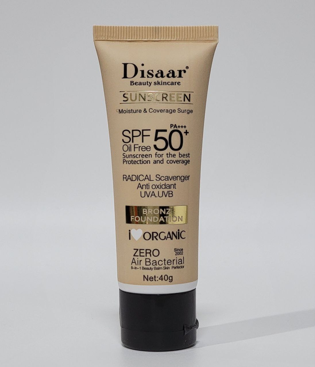 PROTECTOR SOLAR EN CREMA CON COLOR SPF 50PA, AUMENTO DE LA HUMEDAD, REFRESCANTE, FINA, SIN OBSTRUIR LOS POROS DISAAR BEAUTY SKINCARE 40G